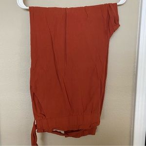 SHEIN Orange Paperbag Tie Waist Pocketed Straight Leg Pull On Pants